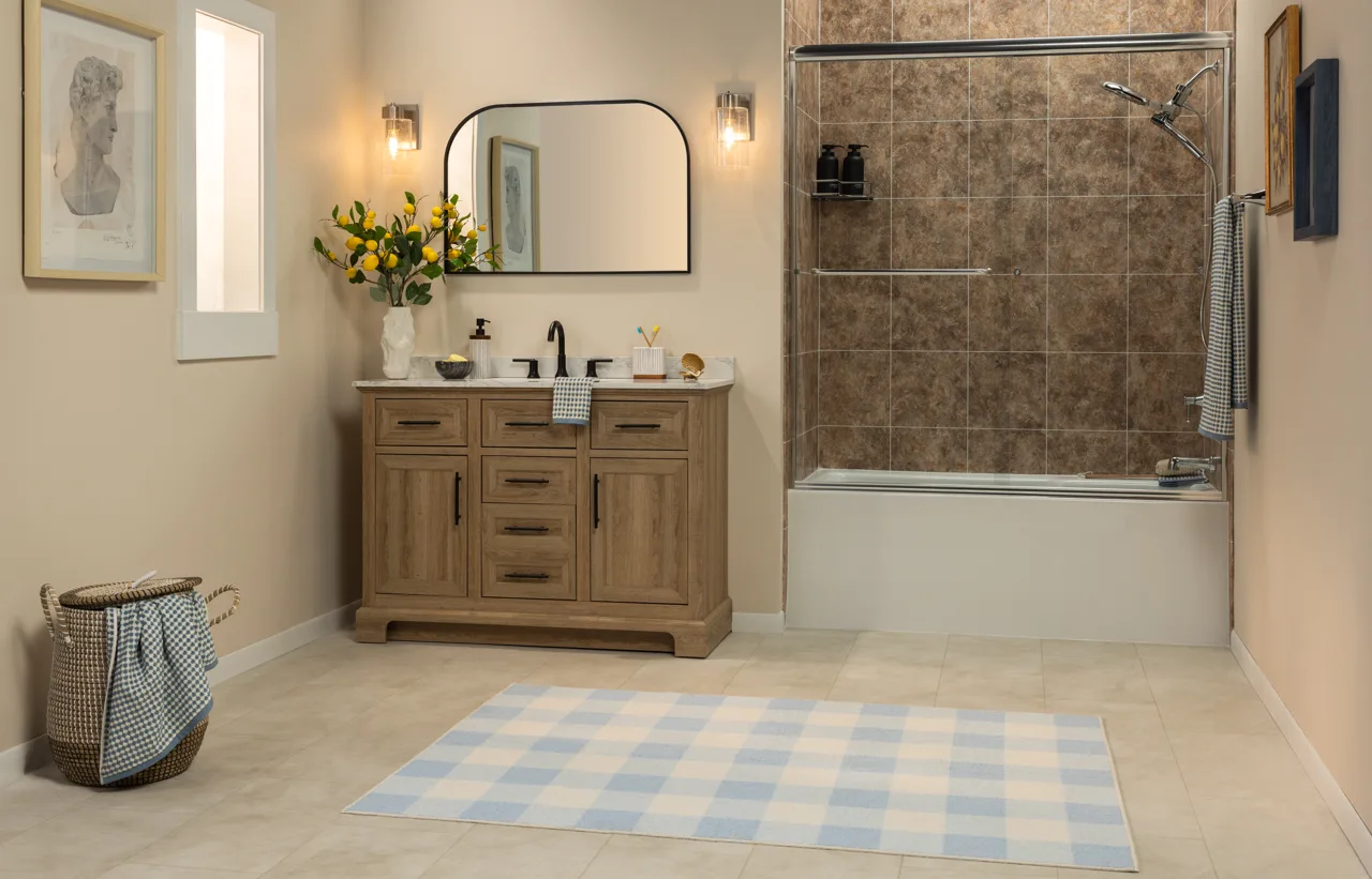 Bathtub with River Canyon tile-look walls